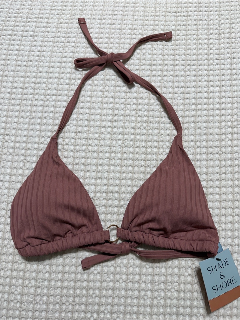 Shade & Shore Ribbed Triangle Bikini Top in Mauve Pink
